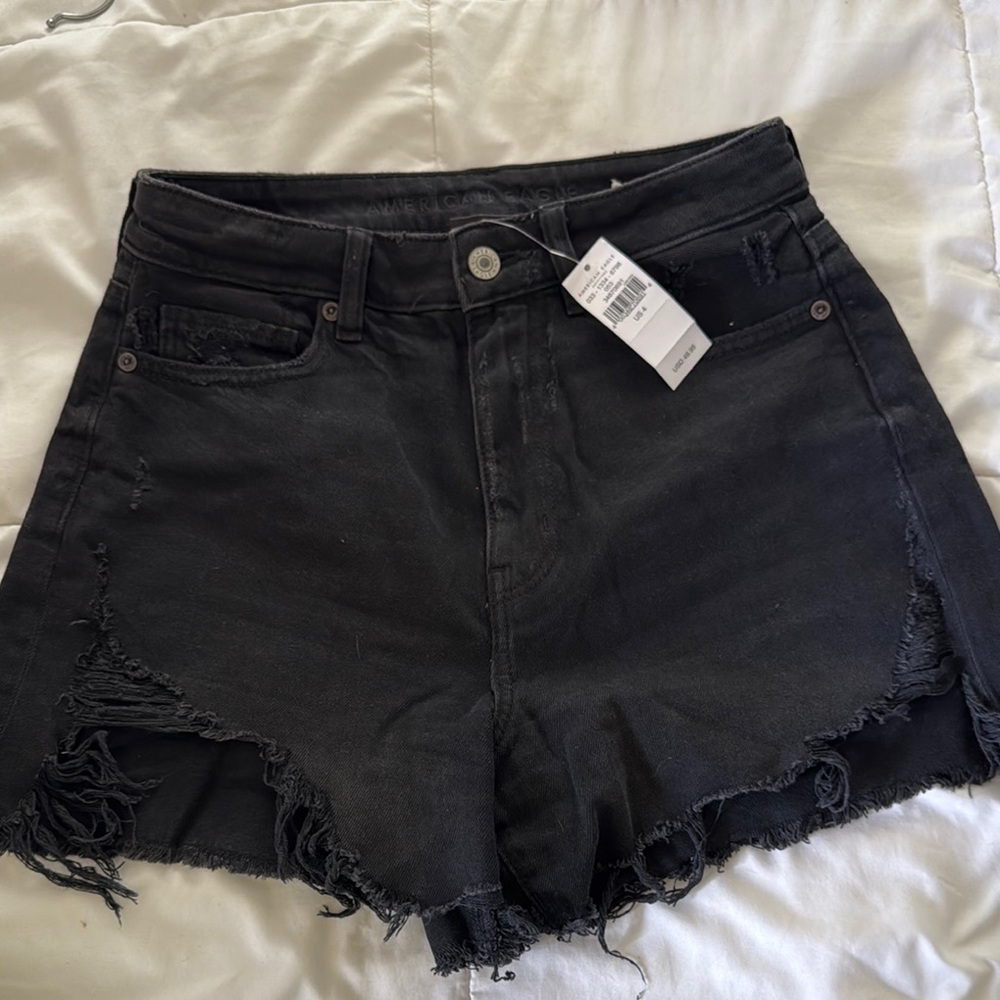 AE highest waist denim mom shorts black distressed size 4 NWT